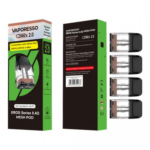 VAPORESSO XROS Series Corex 2.0 Pod Cartridge 0.4 Ohm 3ML (1 Pck/4 Pcs)